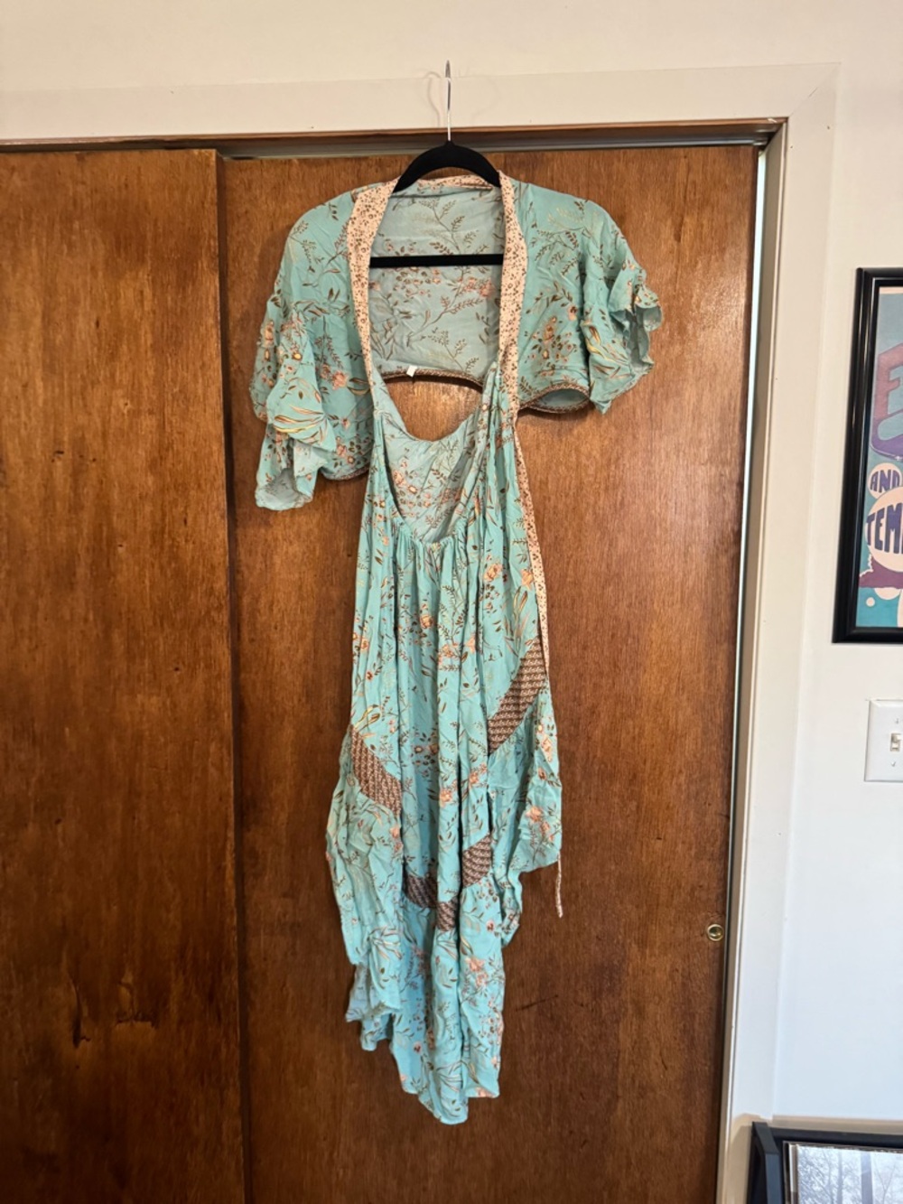 Boho Floral Mint Green Maxi Dress with Flutter Sleeves